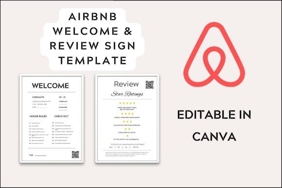 Airbnb Welcome Review Sign Template for Crafting and Graphic Templates