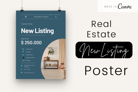 Real Estate New Listing Poster: Graphics for Print Templates